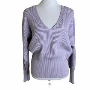 Free People Lavender Ribbed Knit V Neck Raglan Sleeves Pullover Sweater Womens M